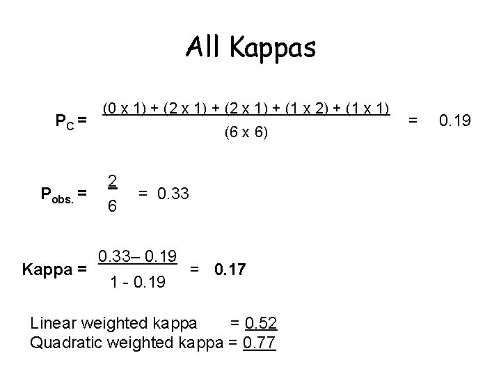 All Kappas PC = Pobs. = Kappa = (0 x 1) + (2 x