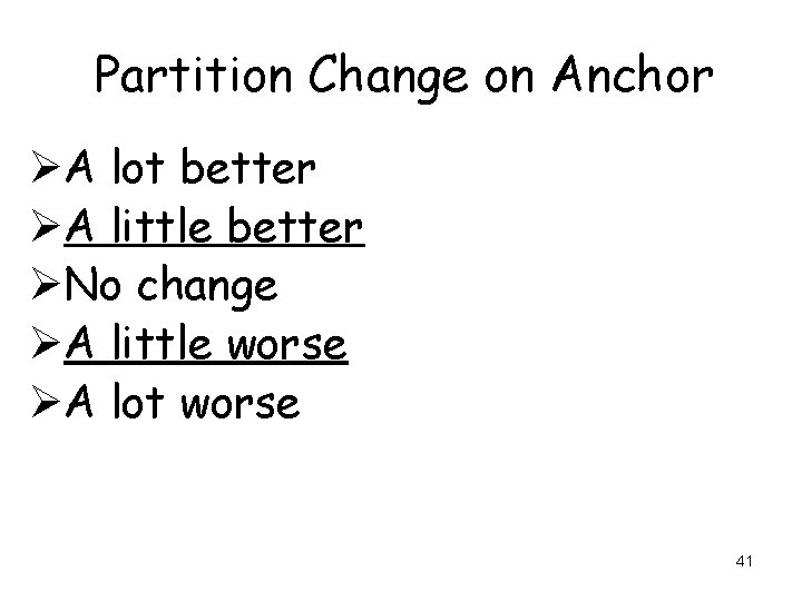 Partition Change on Anchor ØA lot better ØA little better ØNo change ØA little