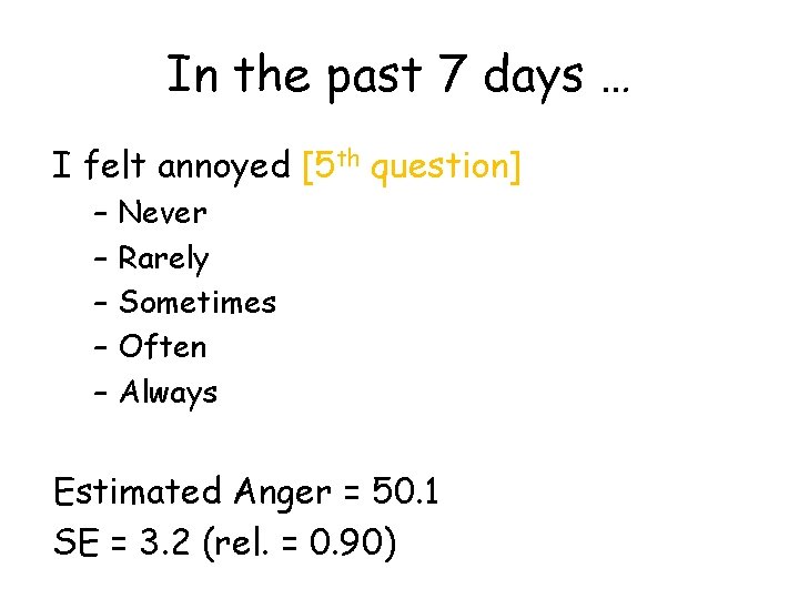 In the past 7 days … I felt annoyed [5 th question] – –