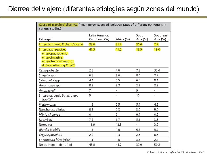 Diarrea del viajero (diferentes etiologías según zonas del mundo) Kollaritsch H, et al. Infect Diarrea del viajero (diferentes etiologías según zonas del mundo) Kollaritsch H, et al. Infect