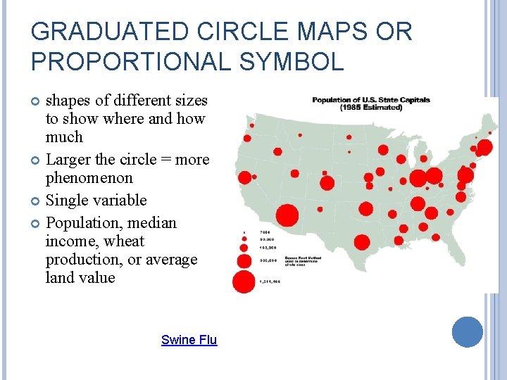 GRADUATED CIRCLE MAPS OR PROPORTIONAL SYMBOL shapes of different sizes to show where and