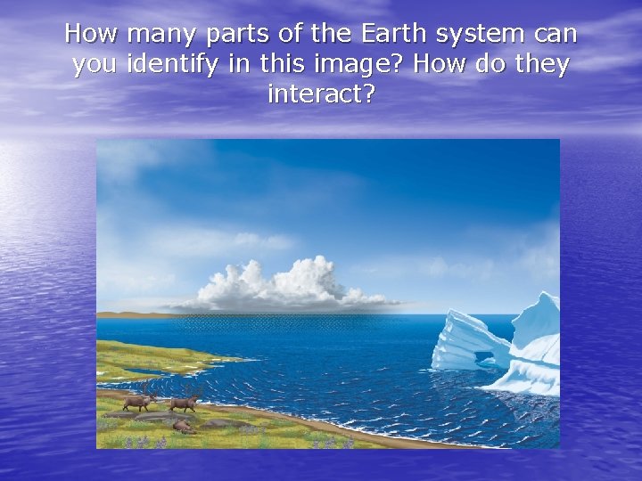 How many parts of the Earth system can you identify in this image? How How many parts of the Earth system can you identify in this image? How