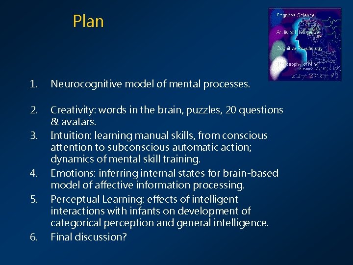 Plan 1. Neurocognitive model of mental processes. 2. Creativity: words in the brain, puzzles,