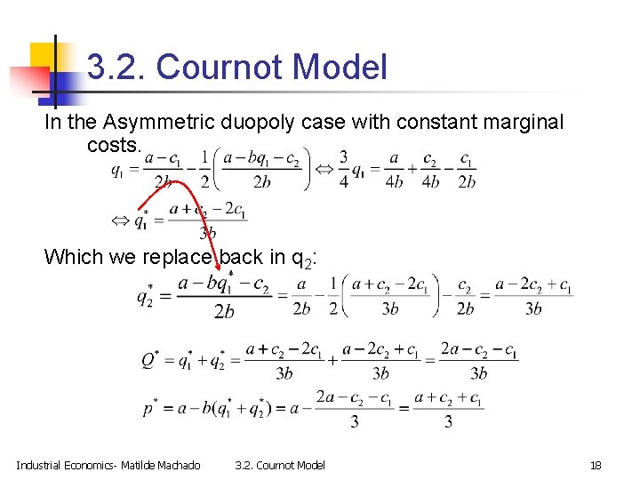 3. 2. Cournot Model In the Asymmetric duopoly case with constant marginal costs. Which