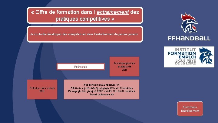  « Offre de formation dans l’entraînement des pratiques compétitives » Je souhaite développer