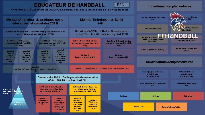 EDUCATEUR DE HANDBALL PSC 1 Formations complémentaires TFP de Niveau IV à 2 mentions