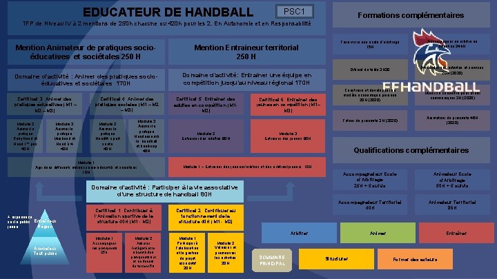 EDUCATEUR DE HANDBALL PSC 1 Formations complémentaires TFP de Niveau IV à 2 mentions