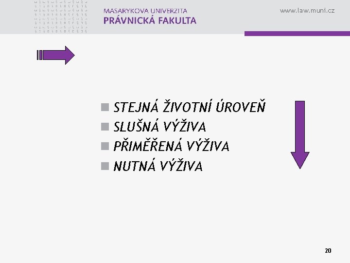 www. law. muni. cz n STEJNÁ ŽIVOTNÍ ÚROVEŇ n SLUŠNÁ VÝŽIVA n PŘIMĚŘENÁ VÝŽIVA