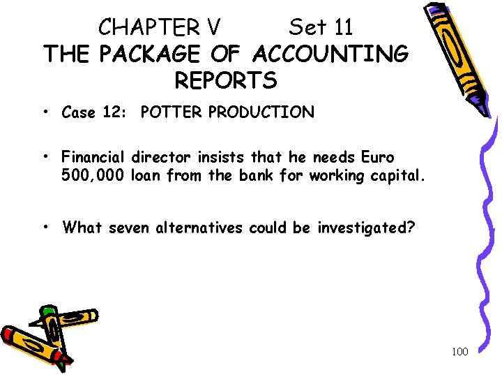 CHAPTER V Set 11 THE PACKAGE OF ACCOUNTING REPORTS • Case 12: POTTER PRODUCTION