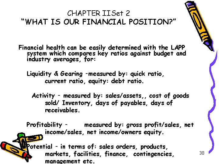 CHAPTER IISet 2 “WHAT IS OUR FINANCIAL POSITION? ” Financial health can be easily