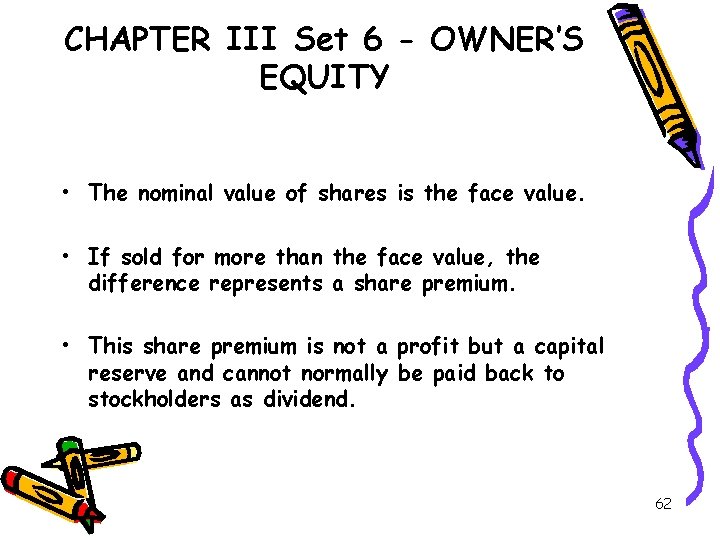 CHAPTER III Set 6 - OWNER’S EQUITY • The nominal value of shares is