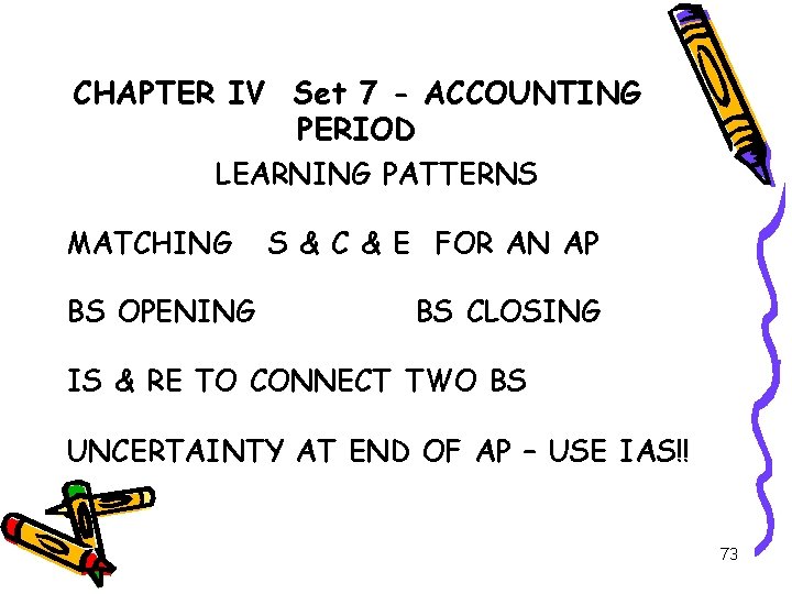 CHAPTER IV Set 7 - ACCOUNTING PERIOD LEARNING PATTERNS MATCHING BS OPENING S &