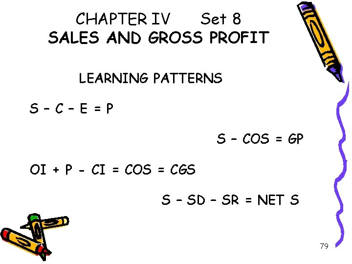 CHAPTER IV Set 8 SALES AND GROSS PROFIT LEARNING PATTERNS S – C –