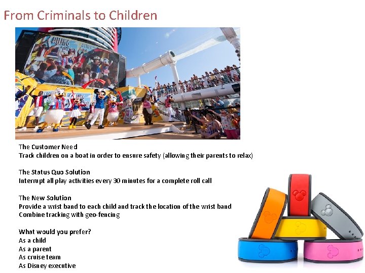 From Criminals to Children The Customer Need Track children on a boat in order