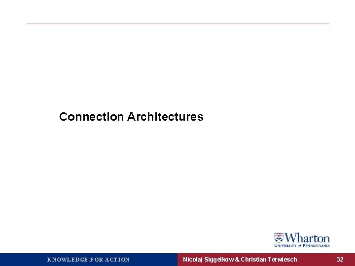 Connection Architectures KNOWLEDGE FOR ACTION Nicolaj Siggelkow & Christian Terwiesch 32 