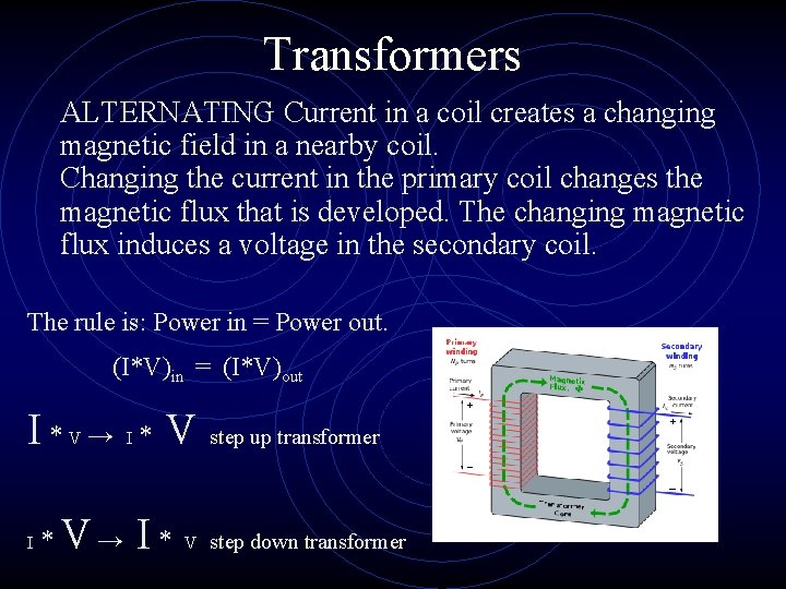 Transformers ALTERNATING Current in a coil creates a changing magnetic field in a nearby
