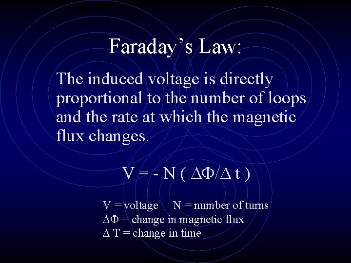 Faraday’s Law: The induced voltage is directly proportional to the number of loops and