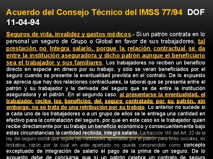 Acuerdo del Consejo Técnico del IMSS 77/94 DOF 11 -04 -94 Seguros de vida,