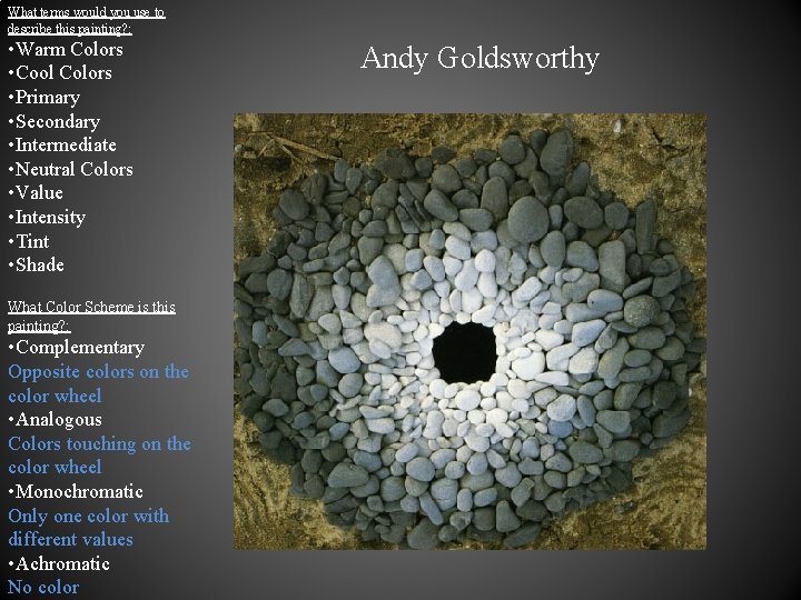 What terms would you use to describe this painting? : • Warm Colors • What terms would you use to describe this painting? : • Warm Colors •