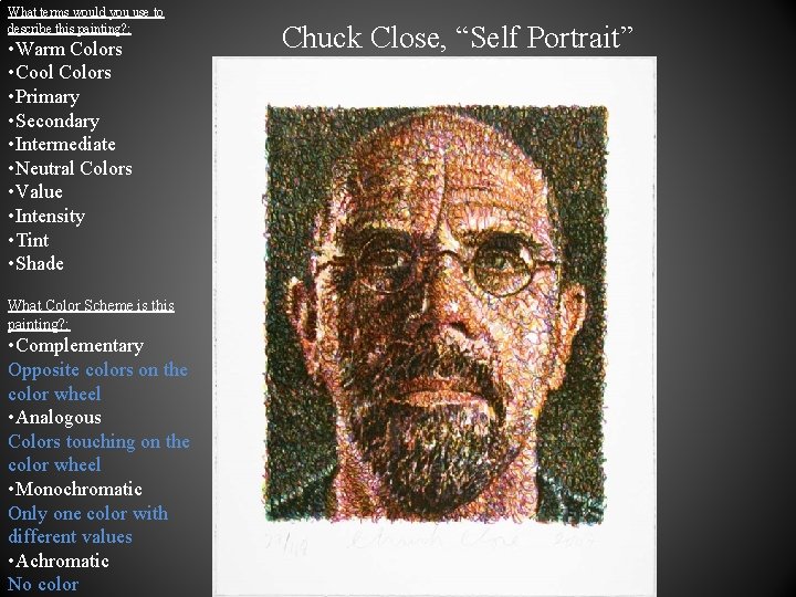 What terms would you use to describe this painting? : • Warm Colors • What terms would you use to describe this painting? : • Warm Colors •