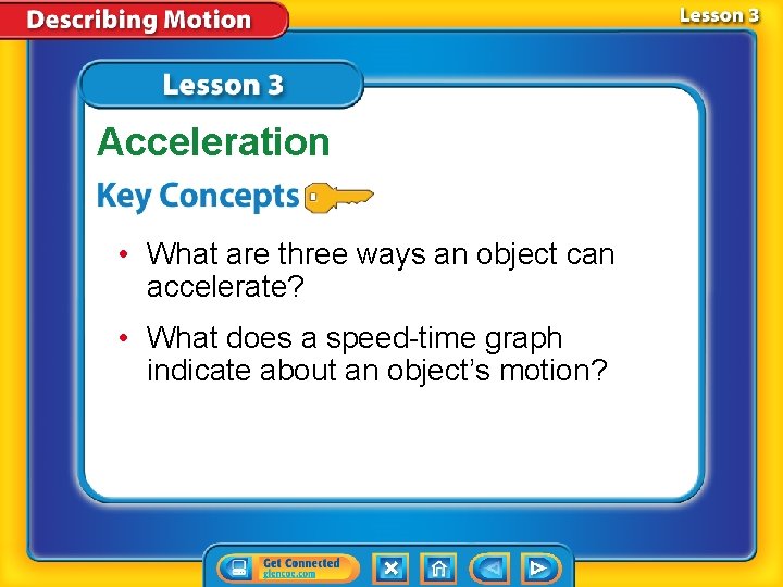 Acceleration • What are three ways an object can accelerate? • What does a