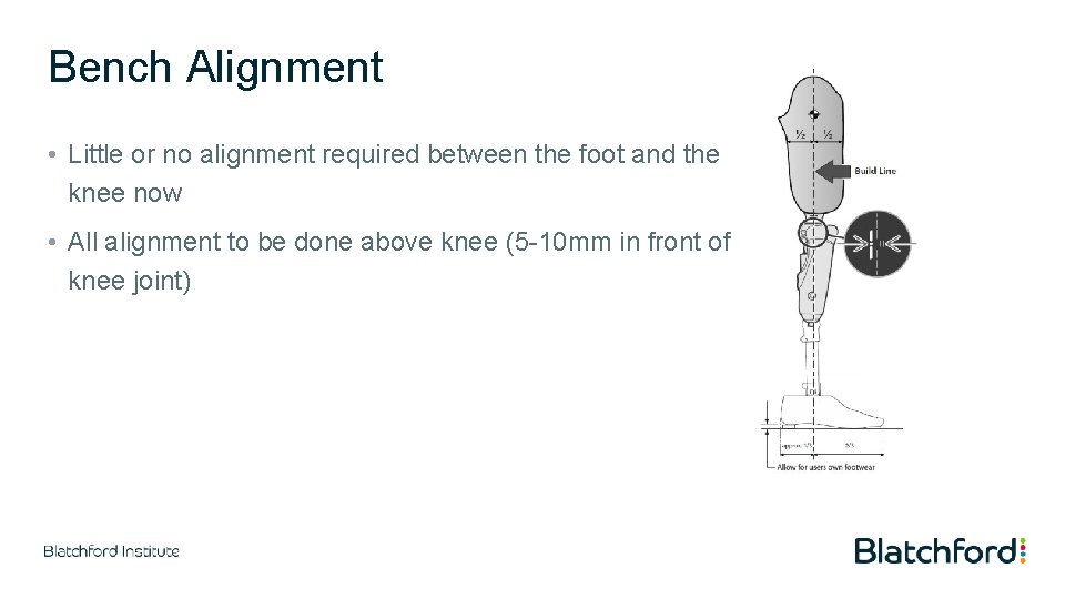 Bench Alignment • Little or no alignment required between the foot and the knee