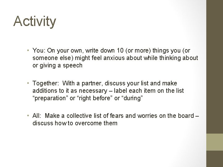 Activity • You: On your own, write down 10 (or more) things you (or Activity • You: On your own, write down 10 (or more) things you (or