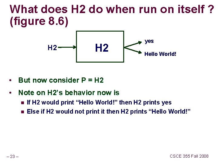 What does H 2 do when run on itself ? (figure 8. 6) H