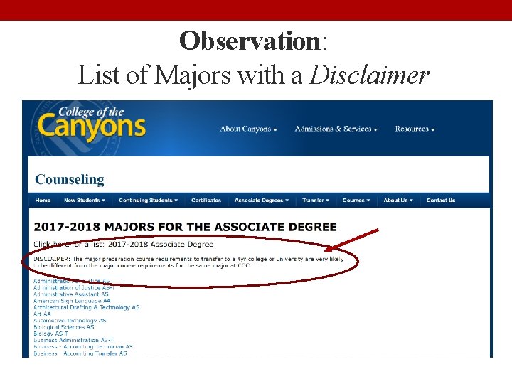 Observation: List of Majors with a Disclaimer 