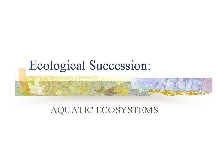 Ecological Succession: AQUATIC ECOSYSTEMS 