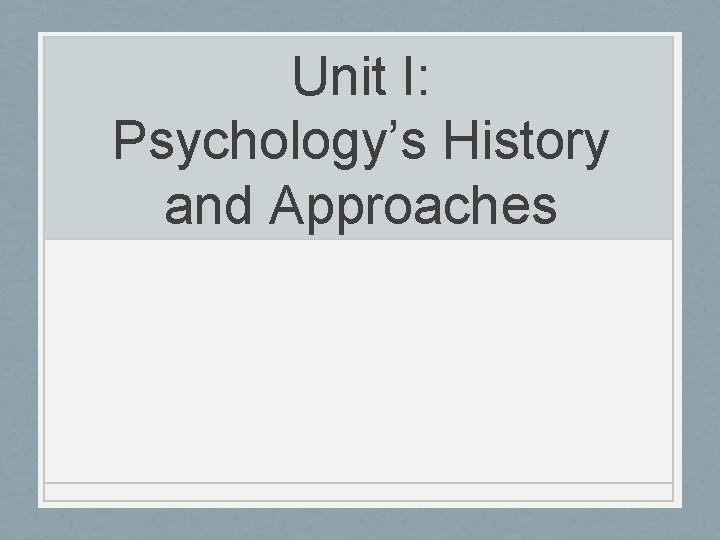 Unit I: Psychology’s History and Approaches 