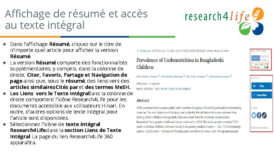 Affichage de résumé et accès Pu. Puvbb au texte intégral ● Dans l'affichage Résumé,