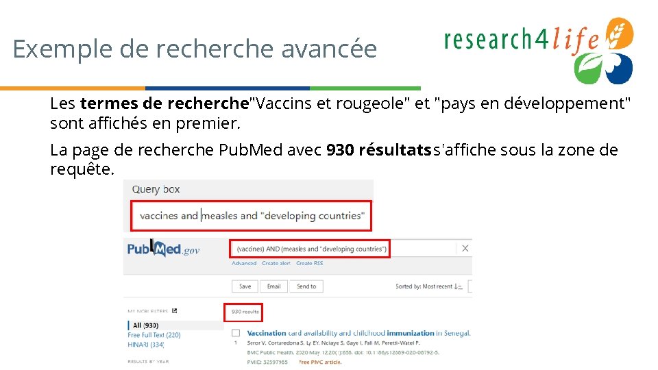 Exemple de recherche avancée Les termes de recherche"Vaccins et rougeole" et "pays en développement"