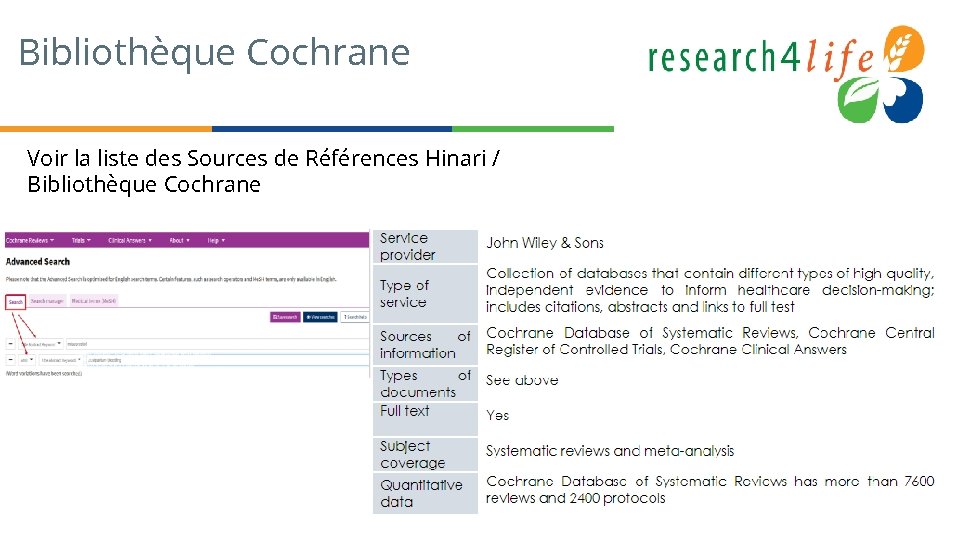 Bibliothèque Cochrane Voir la liste des Sources de Références Hinari / Bibliothèque Cochrane 