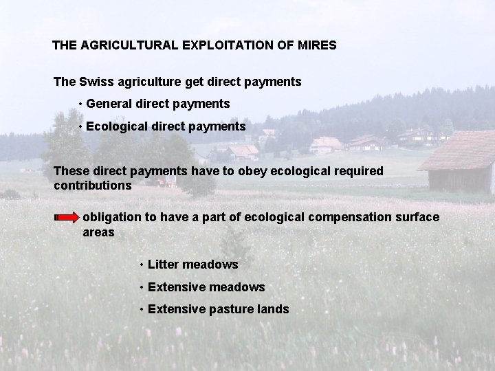 THE AGRICULTURAL EXPLOITATION OF MIRES The Swiss agriculture get direct payments • General direct THE AGRICULTURAL EXPLOITATION OF MIRES The Swiss agriculture get direct payments • General direct