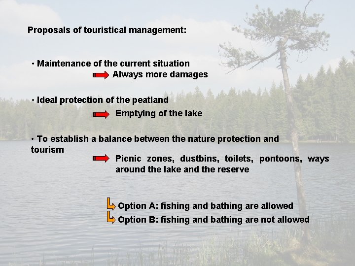 Proposals of touristical management: • Maintenance of the current situation Always more damages • Proposals of touristical management: • Maintenance of the current situation Always more damages •