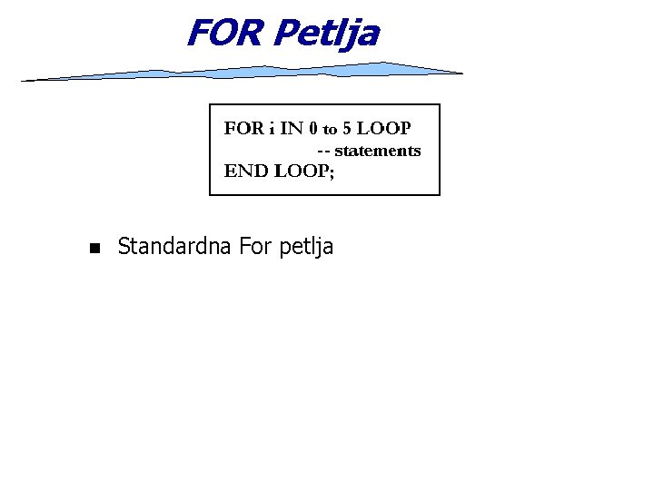 FOR Petlja n Standardna For petlja 