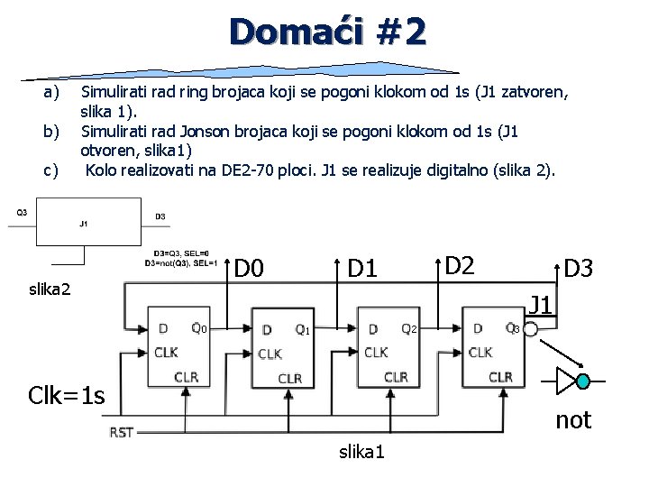 Domaći #2 a) b) c) Simulirati rad ring brojaca koji se pogoni klokom od Domaći #2 a) b) c) Simulirati rad ring brojaca koji se pogoni klokom od