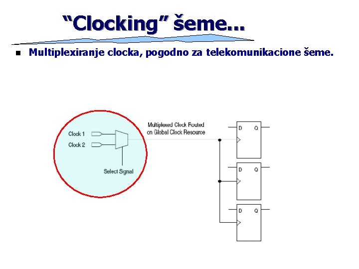 “Clocking” šeme. . . n Multiplexiranje clocka, pogodno za telekomunikacione šeme. 