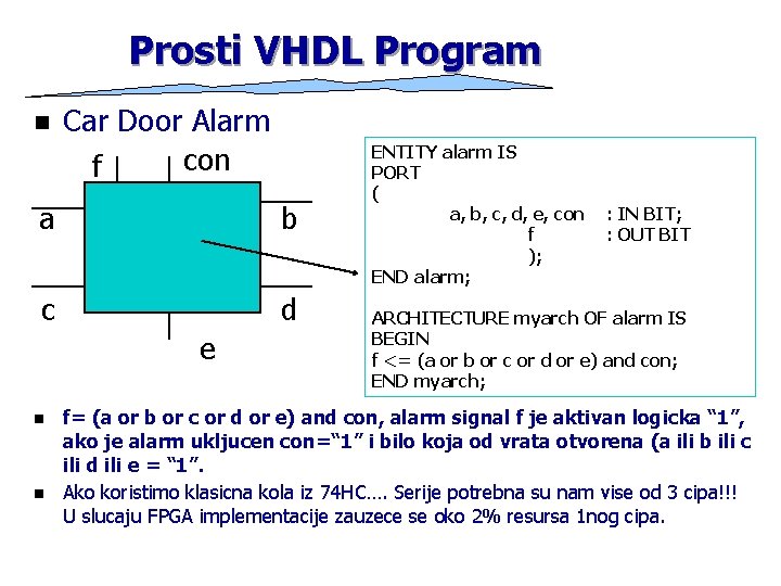 Prosti VHDL Program n Car Door Alarm con f a b c d e