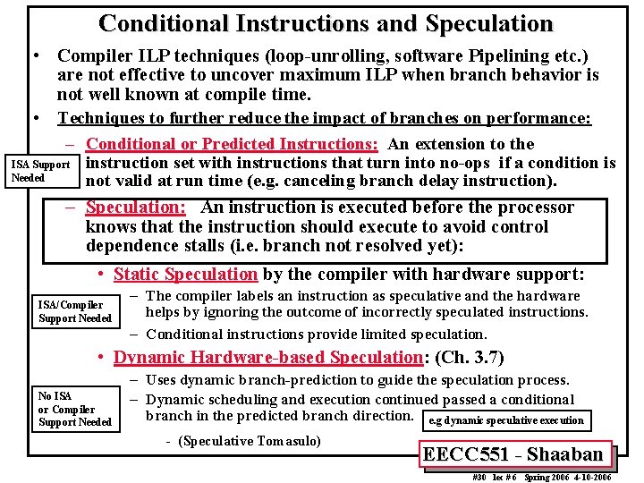 Conditional Instructions and Speculation • Compiler ILP techniques (loop-unrolling, software Pipelining etc. ) are Conditional Instructions and Speculation • Compiler ILP techniques (loop-unrolling, software Pipelining etc. ) are
