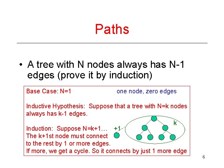 Paths • A tree with N nodes always has N-1 edges (prove it by