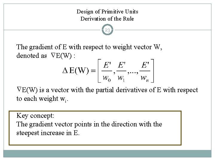 Design of Primitive Units Derivation of the Rule 23 The gradient of E with