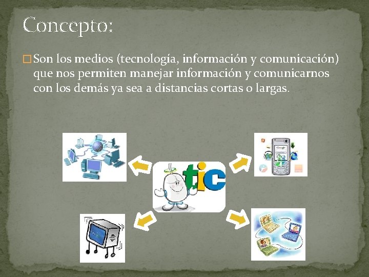 Concepto: � Son los medios (tecnología, información y comunicación) que nos permiten manejar información