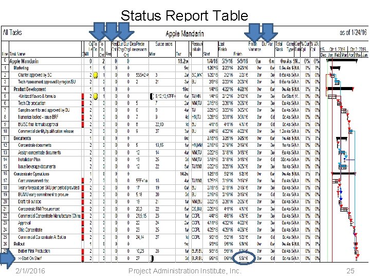 Status Report Table 2/1//2016 Project Administration Institute, Inc. 25 