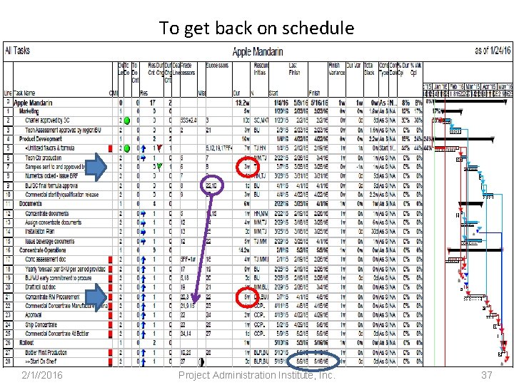 To get back on schedule 2/1//2016 Project Administration Institute, Inc. 37 