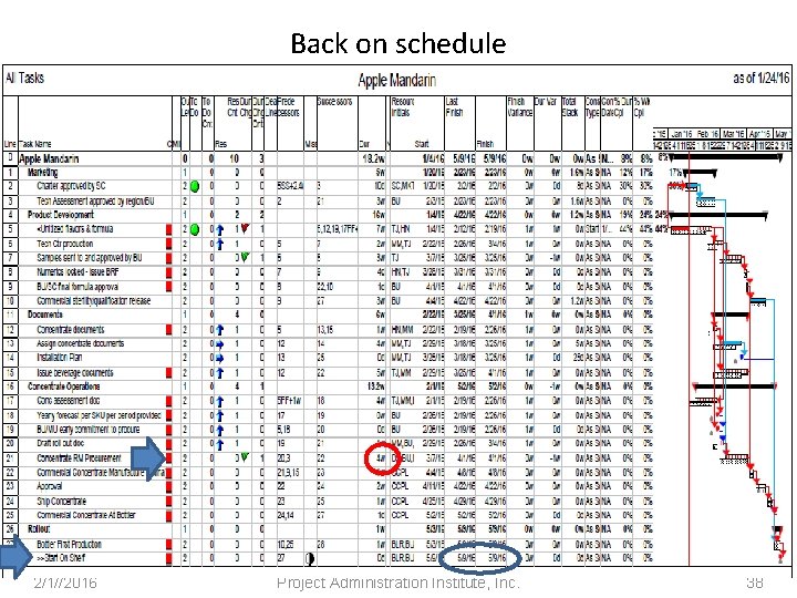Back on schedule 2/1//2016 Project Administration Institute, Inc. 38 