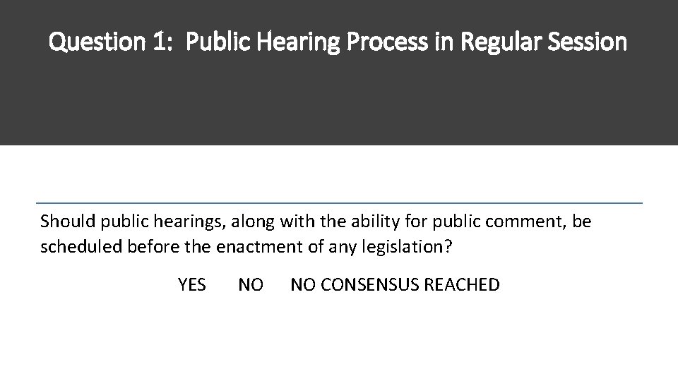 Question 1: Public Hearing Process in Regular Session Should public hearings, along with the Question 1: Public Hearing Process in Regular Session Should public hearings, along with the