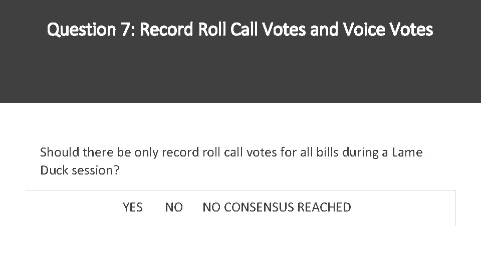 Question 7: Record Roll Call Votes and Voice Votes Should there be only record Question 7: Record Roll Call Votes and Voice Votes Should there be only record