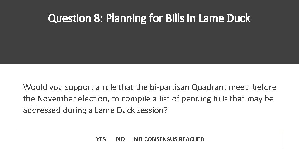 Question 8: Planning for Bills in Lame Duck Would you support a rule that Question 8: Planning for Bills in Lame Duck Would you support a rule that